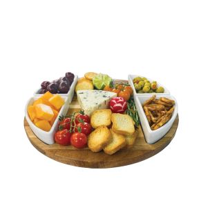 JS Gourmet - Acacia Wood Serving Tray Set with Ceramic Bowl and Knives