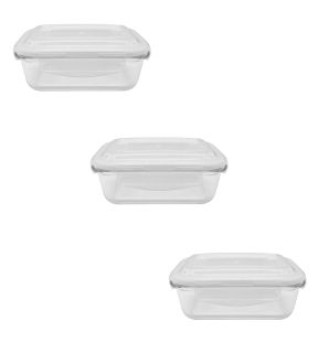 EraWare - Set of 3 Borosilicate Glass Containers, Airtight and Leak-proof, Oven Safe, 370 ml