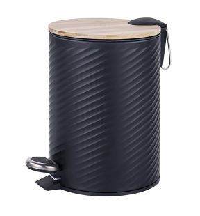 Jessar - Pedal Bin, 12 Liter Capacity, Soft Close, Bamboo Lid, Black