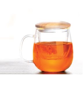 JS Gourmet - Glass Tea Cup with Infuser and Bamboo Lid, 500ml Capacity