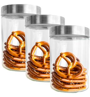 JS Gourmet - Set of 3 Glass Containers with Airtight Lid, 1300ml Capacity