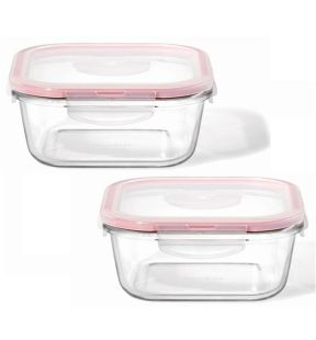 LocknLock - Set of 2 Airtight and Leakproof Glass Containers, 750mL Capacity, Red