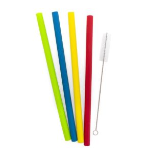 Starfrit - Set of 4 Reusable Silicone Straws with Cleaning Brush