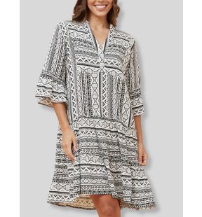 Louise Dress Geo Aztec Print V-Neck