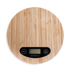 JS Gourmet - Round Digital Kitchen Scale with LCD Display, Made of Bamboo