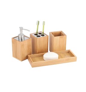 Jessar - 4 Piece Bamboo Bathroom Accessories Set