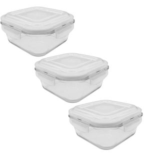 EraWare - Set of 3 Borosilicate Glass Containers, Airtight and Leakproof, Oven Safe, 520 ml