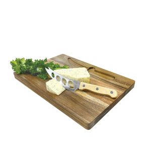 JS Gourmet - Acacia Wood Cheese Board with Stainless Steel Knife