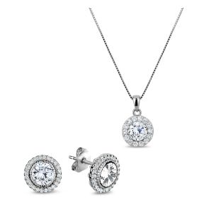 5A Cubic Zirconia Round Pendant Necklace and Earrings Set