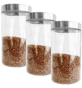 JS Gourmet - Set of 3 Glass Containers with Airtight Lid, 1700ml Capacity