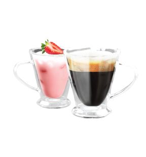 JS Gourmet - Set of 2 Conical Double-Wall Glass Mugs, 250ml Capacity