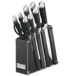 Cuisinart Acrylic 11-Piece Knife Block Set: includes 8" chef knife, 8" bread knife, 8" carving knife, 7" santoku knife, 5.5" serrated utility knife, 5" paring knife, 3.5" paring knife, 3" bird's bea | C77SS-11BKC