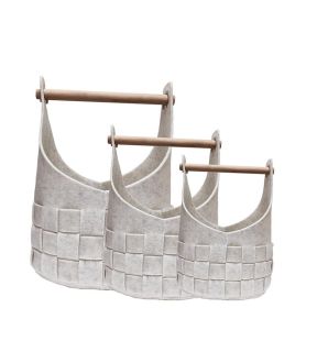 Jessar - Set of 3 Braided Felt Storage Baskets with Wood Handles, White