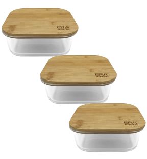 EraWare - Set of 3 Borosilicate Glass Container, Bamboo Lid, Oven Safe, 800ml