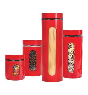 JS Gourmet - Set of 4 Stainless Steel Storage Containers, Red