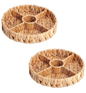 Jessar - Set of 2 5-Section Storage Baskets, Made of Water Hyacinth