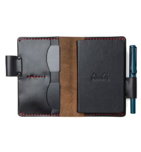 Leather Leuchtturm1917 A6 Notebook Cover - Black - Red Thread