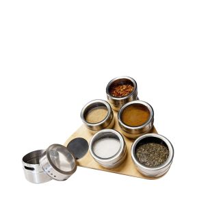 JS Gourmet - Set of 6 Magnetic Spice Containers with Bamboo Storage Tray