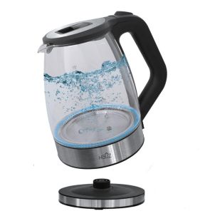 Hauz AGK666 1.7L Stainless Steel Cordless Glass Kettle with LED Base Black